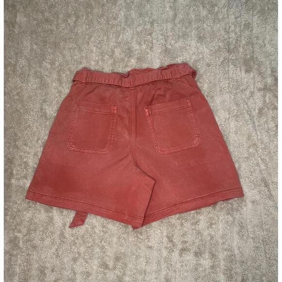 LOFT washed coral/light red  high-waist tie-front utility midi shorts Size Small - Picture 4 of 5